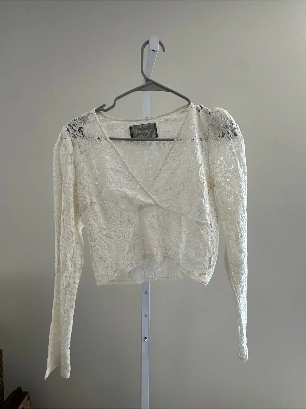 White Lace V-Neck Long Sleeve Top